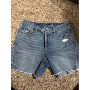 Old Navy OG Straight High Rise Denim Shorts Medium Wash Distressed Cut Off